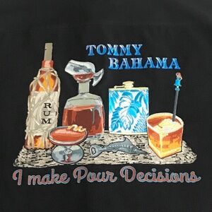 Tommy Bahama Embroidered “I MAKE POUR DECISIONS” Silk Camp Shirt (Size: 2XL)
